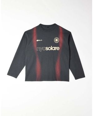 ASOS Camiseta Gris Lavado Extragrande De Manga Larga Con Estampado Gráfico Deportivo De Tejido Grueso De - Azul