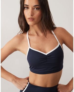 4505 Active Ruched Front Sports Bra With Contrast Piping - Blue