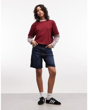 Collusion Loose Denim Jorts - Red