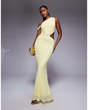 ASOS Fallen Shoulder With Ruching And Cut Out Detail Maxi Dress - Blue