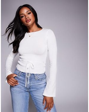Princess Polly Craving Flare Sleeve Tie Waist Structured Jumper - White