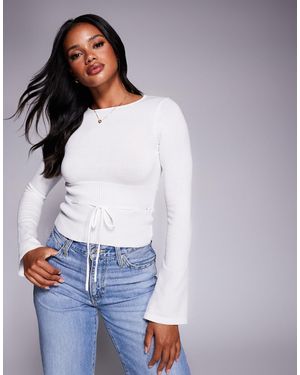 Princess Polly Craving Flare Sleeve Tie Waist Structured Jumper - White