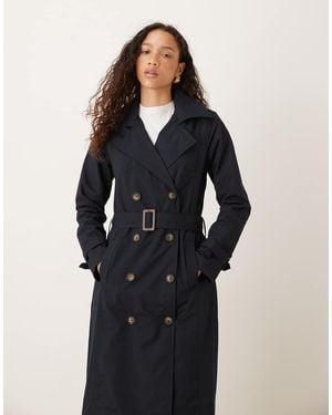Brave Soul Double-Breasted Longline Trench Coat - Blue