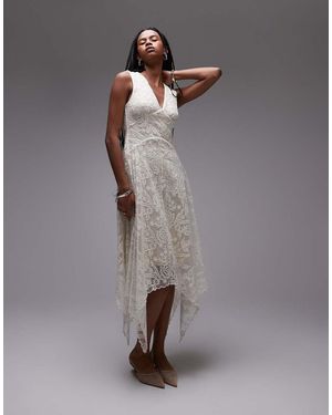 & Other Stories Lace Midaxi Dress With Drop Waist And Handkerchief Hem - Grey