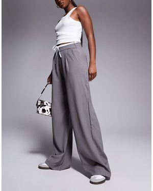In The Style Tie Waist Contrast Relaxed Trousers - Grey