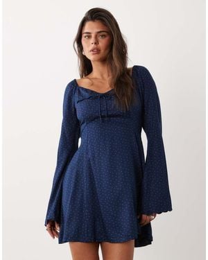 Nobody's Child Lyon Satin Sweetheart Neck Flare Sleeve Mini Dress - Blue