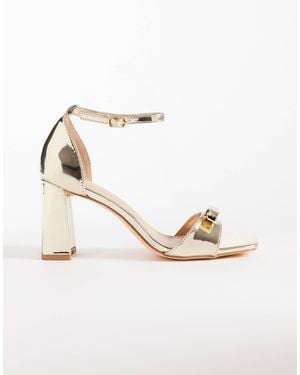 Glamorous Block Heeled Sandals With Bow - Natural