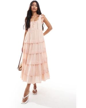 Miss Selfridge Lace Broderie Trim Babydoll Maxi Dress - Pink