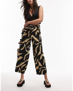 Mango Abstract Printed Wide Leg Trouser - Black