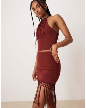 ASOS Co-Ord Fringed Hem Mini Skirt - Red