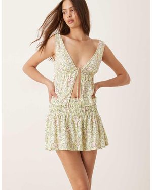 Motel Nelesi Floral Print Skirt - Natural