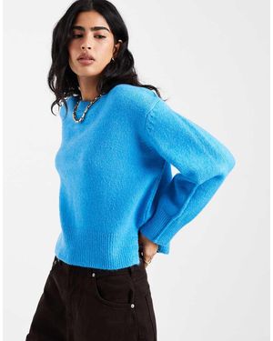 ASOS Boxy Crew Neck Jumper With Side Split Detail - Blue