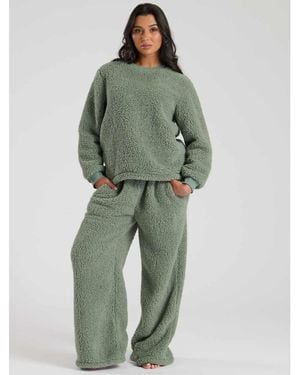 Loungeable Borg Jumper & Wide Leg Lounge Set - Green