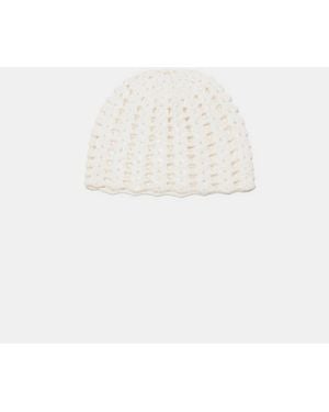 Stradivarius Sequin Crochet Skull Cap - White