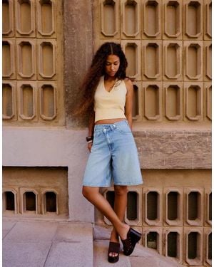 Bershka Crossover Waist Denim Bermuda Shorts - Brown