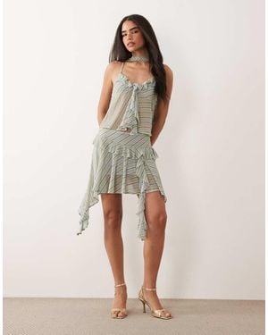 ASOS Stretch Chiffon Asymmetrical Ruffle Mini Skirt - Natural