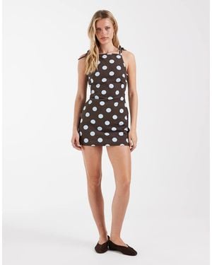 ASOS Denim Tie Straps A-line Mini Dress - White