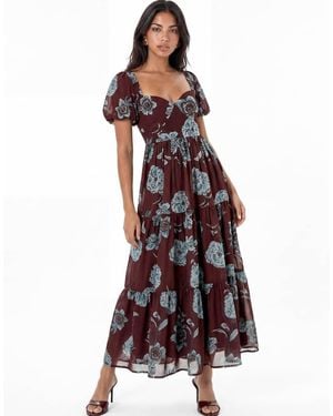 ANAYA Floral Sweetheart Neck Tie-Back Midaxi Dress - Red