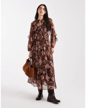New Look Chiffon Midi Dress - Brown