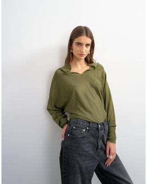 TOPSHOP Gestrickter v-ausschnitt-slouchy-pullover aus feinem, transparentem strick - Grün