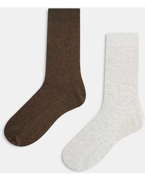 Jack & Jones Pack De 2 Pares De Calcetines De Color Gris Claro Y Marrón Premium De Premium - Blanco