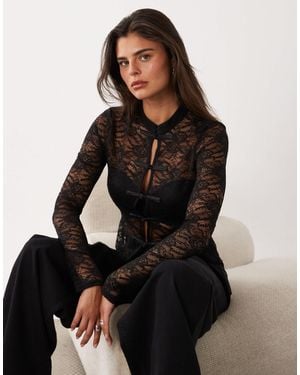 ASOS Langarm-spitzenoberteil mit stehkragen - Schwarz