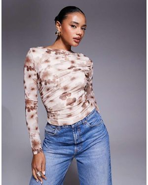 Princess Polly Isolda Mesh Slash Neck Long Sleeve Top - Blue