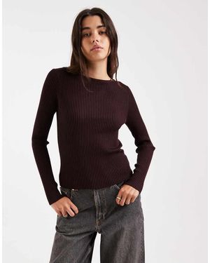 Miss Selfridge Knit Rib Slash Neck Long Sleeve Top - Purple