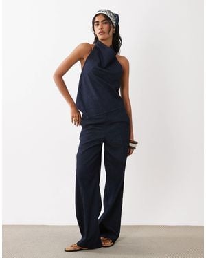 Mango Carla Linen Mix Denim Trouser Co-Ord - Blue