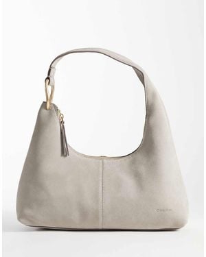 Calvin Klein Bolso De Hombro Holgado De Ante Con Ribete Dorado En-Gris