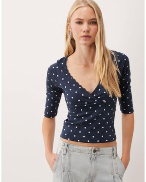 Miss Selfridge Three Quarter Length Sleeve Wrap Top - Blue