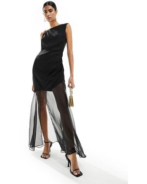 Forever New Vestito Lungo Con Tessuto Trasparente A Contrasto - Nero