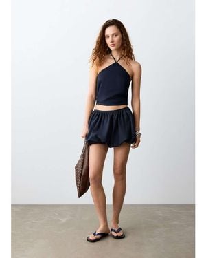 Mango Teen Linen Mix Halterneck Top - Blue