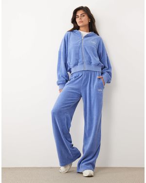 Kaiia Cotton Rich Embroidered Logo Wide Leg Towelling joggers Co-ord - Blue