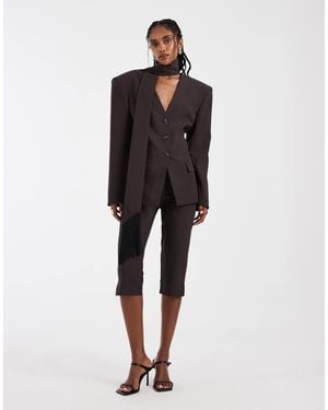 ASOS Cinch Scarf Detail Fringe Blazer - Brown
