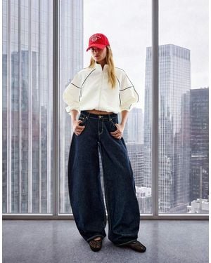 Bershka High-Waist Barrel Jeans - Blue