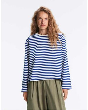 Oysho Striped Long-sleeved Cotton T-shirt - Blue