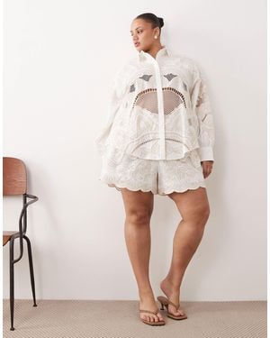 ARRANGE Curve Embroidered Cutwork Short Co-ord - Natural