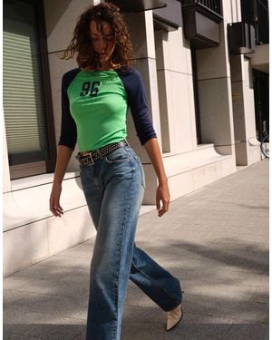 Pull&Bear T-shirt mit raglanärmeln und grafikprint - Grün