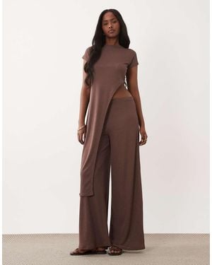 ASOS Sheer Onion Skin Longline Tunic Top Co-Ord - Brown