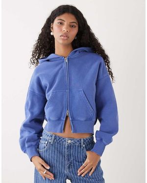 Weekday Sudadera Corta De Corte Cuadrado Con Capucha Y Cremallera De - Azul