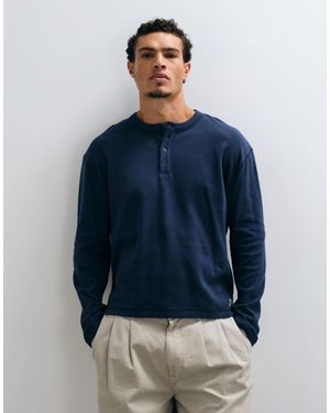 Collusion Long Sleeve Button Down Henley - Blue