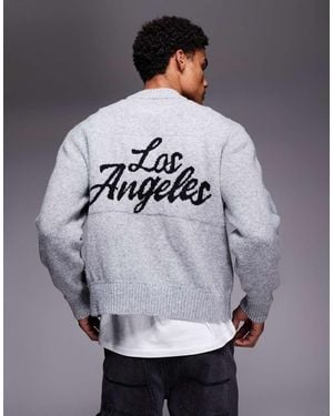 ADPT Oversized Knit Jumper With Los Angeles Print - Grey