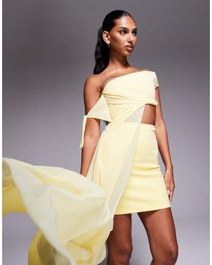 ASOS Mini Jurk Van Mesh Drapering En Blote Schouder - Naturel