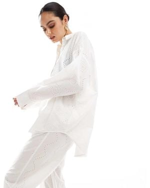 Pull&Bear Oversized Broderie Detail Shirt Co-ord - White