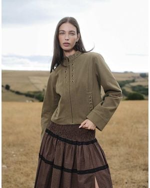 Daisy Street Military Style Fitted Jacket With Eyelets - Green