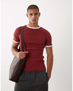 ASOS Muscle Fit T-shirt With Ringer Detailing - Red