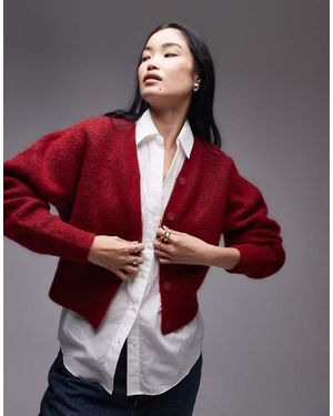 & Other Stories Mohair Wool Blend Fluffy Knit Cardigan - Red