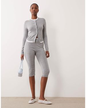 The Frolic Exclusive Cotton Contrast Trim Knitted Capri Pants - Gray