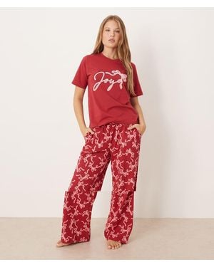 Threadbare Pijama Y Burdeos De Manga Corta Con Pantalón Estampado Joy De - Rojo